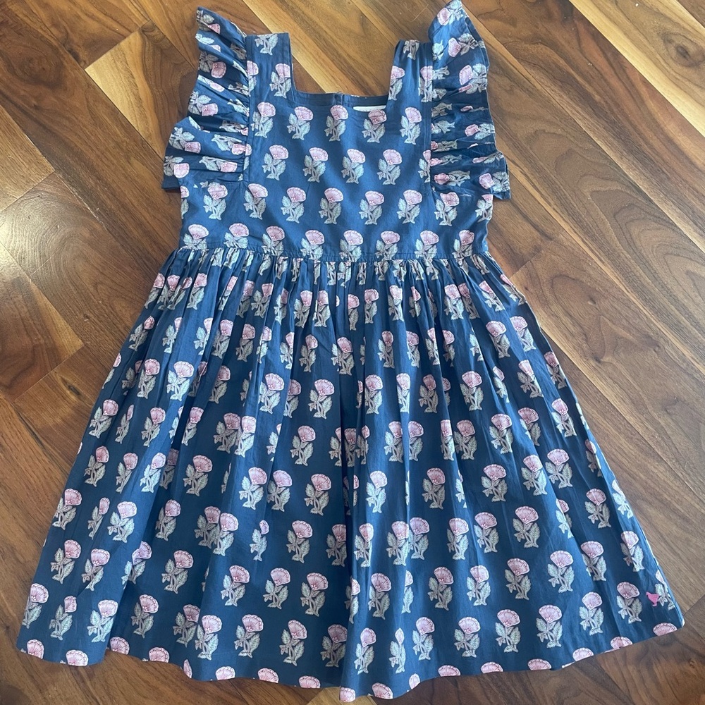 Pink Chicken Elsie Dress. Navy Flower Drop.